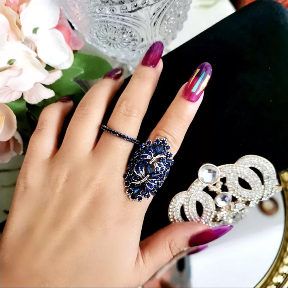 New 925 Silver Vintage Antique Sapphire Ring - Picture 5 of 6